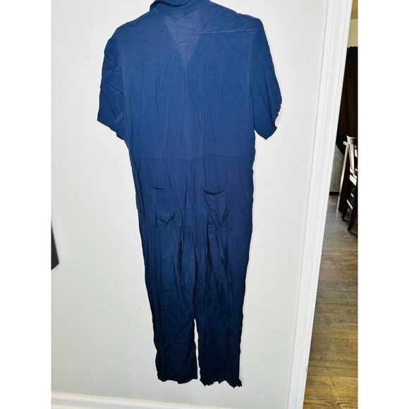 THAKOON COLLECTIVE Navy Short Sleeve Collared Front Button Jumpsuit Size 6 - Picture 7 of 13